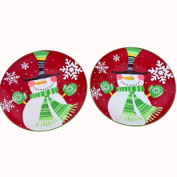 Pier 1 Imports Jolly Holiday Snowman Collection Dessert Plate Set of 2 Christmas - Picture 1 of 16